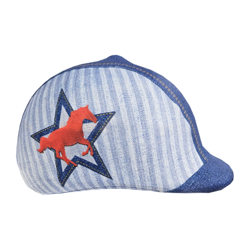 Denim Red Lycra Helmet Cover