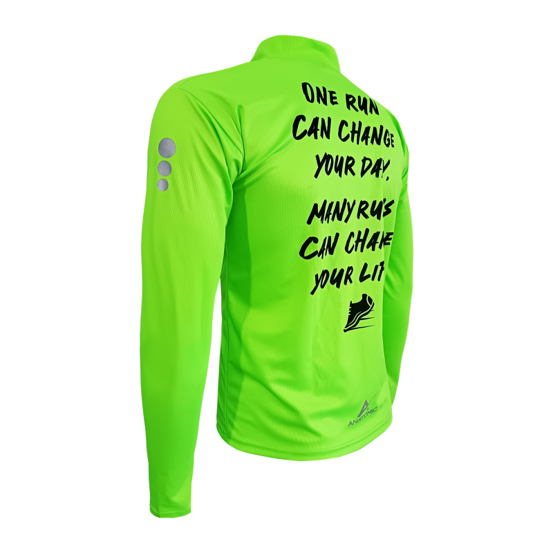 One Run Green Vizi Longsleeve Running Shirt with Thumbhole