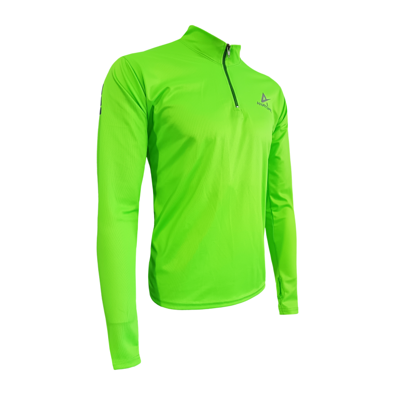 One Run Green Vizi Longsleeve Running Shirt with Thumbhole