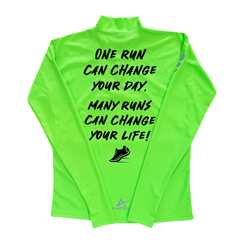 One Run Green Vizi Longsleeve Running Shirt with Thumbhole