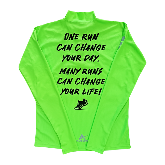 One Run Green Vizi Longsleeve Running Shirt with Thumbhole
